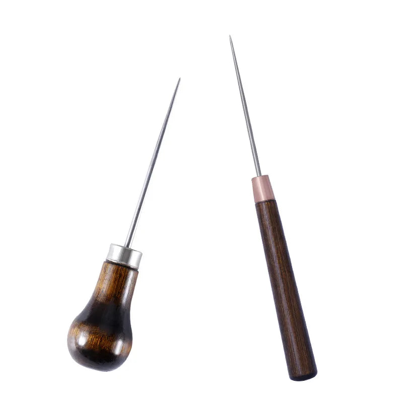 Durable Professional Leather Wood Handle Awl For Leather Craft Stitching Sewing Accessories Sewing Stitching Awl Hand Tools -
