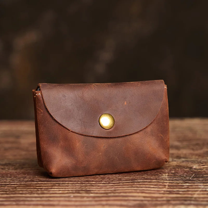 NUPUGOO Genuine Leather Retro Coin Purse Men's Double Wallet Small Card Bag Men And Women Universal Coin Key Bag - Vintage Co