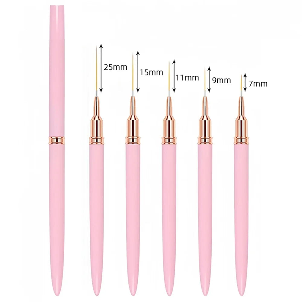 Nail Brush Pen 5pcs/set Nail Art Liner Brushes Set Elongated Striping Drawing Professional - B051-pink