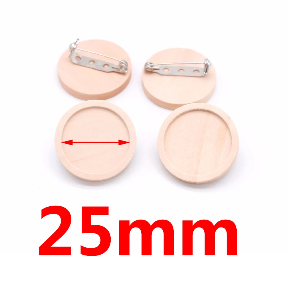 10pcs/lot Blank Wood Cabochon Brooch Base Settings 20 25 30 40mm Dia Round Bezel Tray Diy Brooches Pin Backs for Jewelry Maki