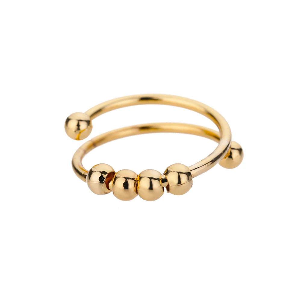 Anxiety Balls Beads Rings for Women Open Spinner Adjustable Finger Ring Stainless Steel Rotating Freely Anti Stress Jewelry G