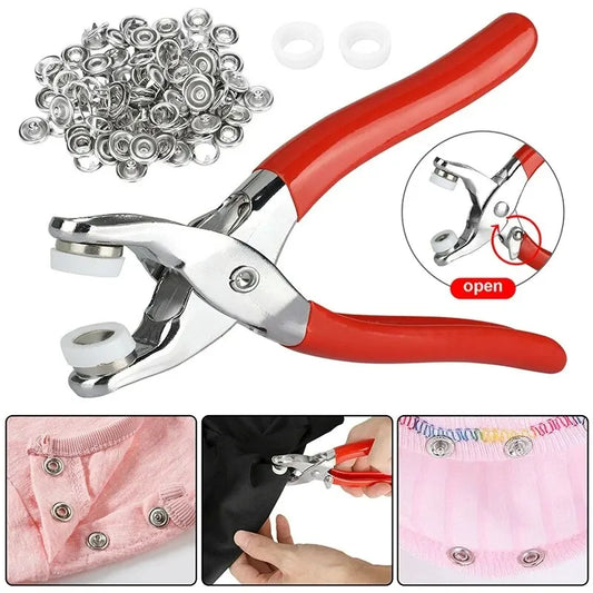 400pcs Prong Rings 9.5mm Buckle Buttons Metal Colour Pliers Snap Button Claw DIY Set Hand Pressure Plier Rivet Buckle Sew Too