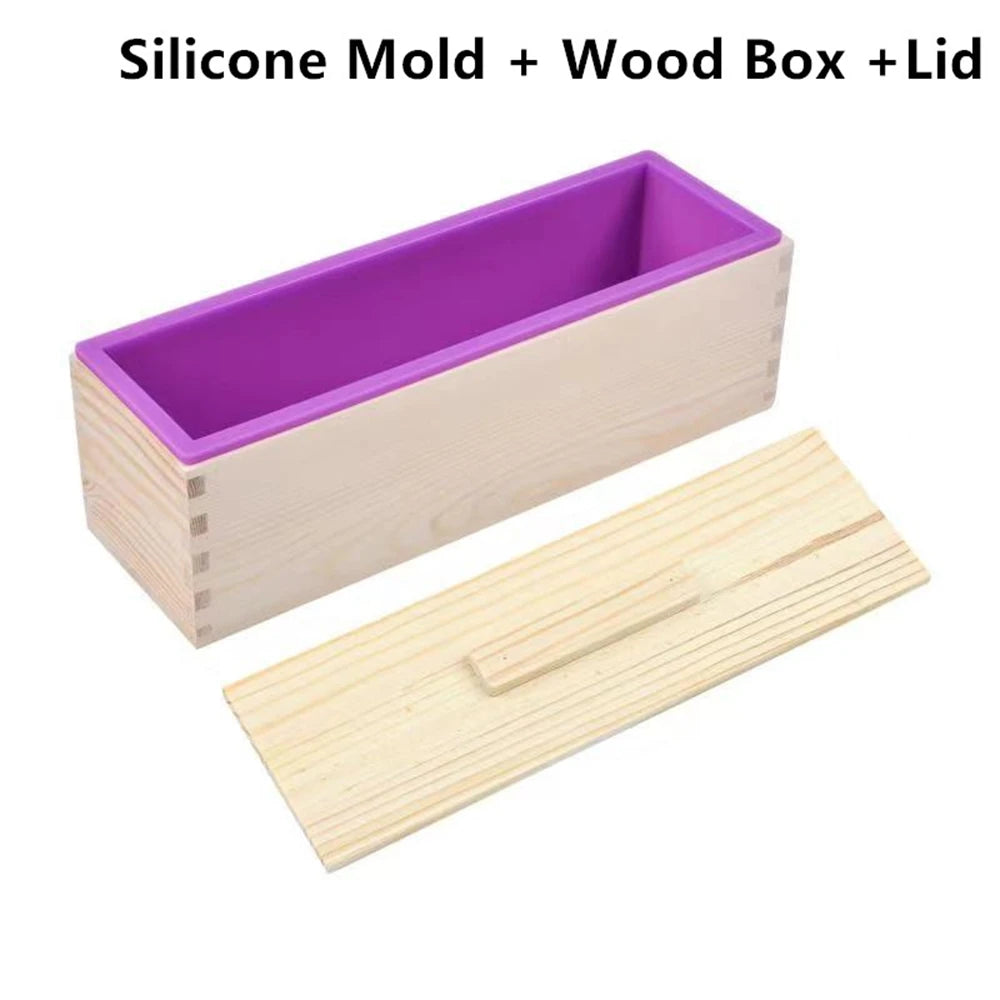 Silicone Soap Mold Flexible Rectangular Loaf Mold with Wood Box Soaps Making - soap mold lid