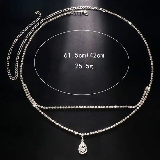 Luxury Rhinestone Double Chain Water Drop Waist Chains Body Jewelry for Women Crystal Body Belly Chain Body Decoration Access