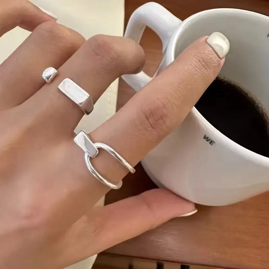 VENTFILLE 925 Sterling Silver Rings INS Fashion Hip Hop Vintage Couples Hollow Lines Punk Thai Silver Party Adjustable Jewelr