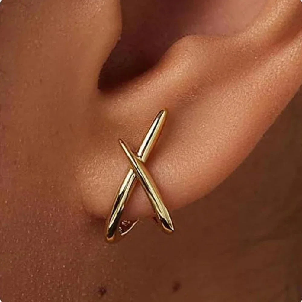 LATS Trendy Gold Color Cross Stud Earrings for Women Dainty Simple Minimalist Earring Fashion Jewelry Party Gifts - 661984