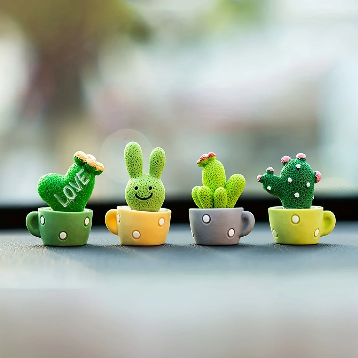 1 Set Of 4, Resin Succulent Cactus Mini Green Plant Car Office Home Living Room Crafts - A