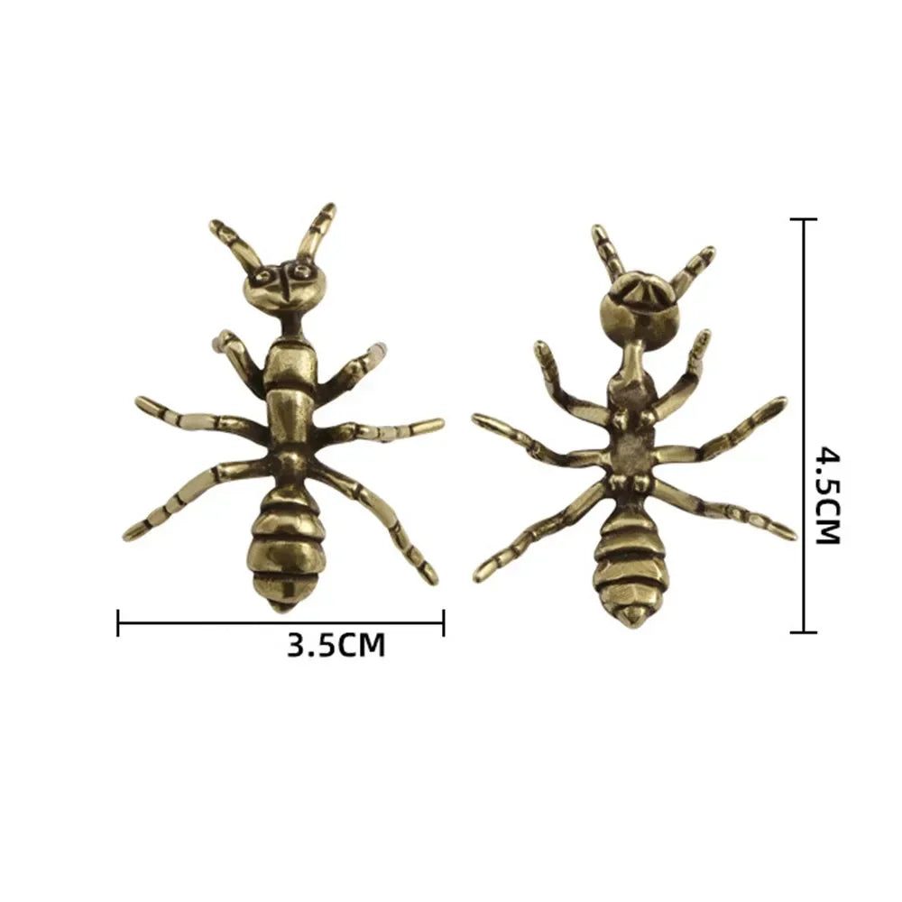 Brass Ant Figurines Miniature Simulation Insect Desk Ornament Table Tea Pets Antique Copper Crafts Home Decors