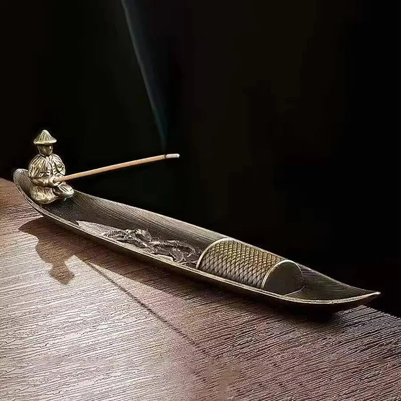 Fashionable Small Boat Incense Burner Fishing Old Man Style Incense Burner Home Indoor Sandalwood Incense Insert Incense Burn