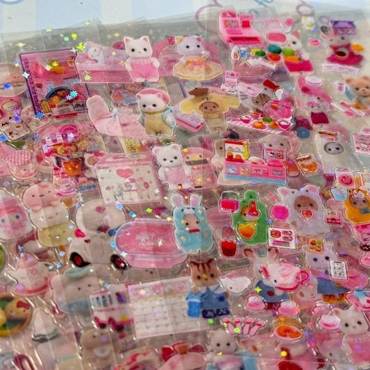 20 Sheets Vintage Glitter Stickers - Transparent PET Film for Scrapbooking & Journals | Kawaii Decorative Toploader Stickers!