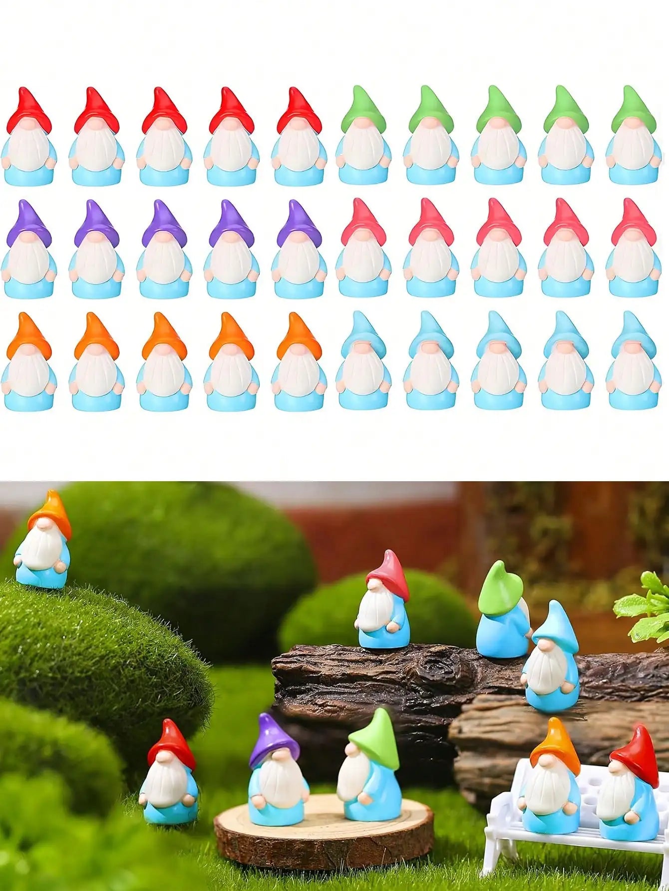 10/20/50/100pcs Mini Resin Gnomes Statues Ornaments Random Color Cute Fairy Miniature Gnome Figurines For Miniature Garden