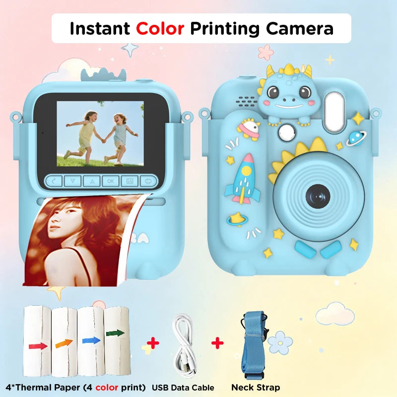Color Printing Camera Kids Instant Camera 32GB 1080P Thermal Print Digital Camera Print Photo Video Games Music Children Gift