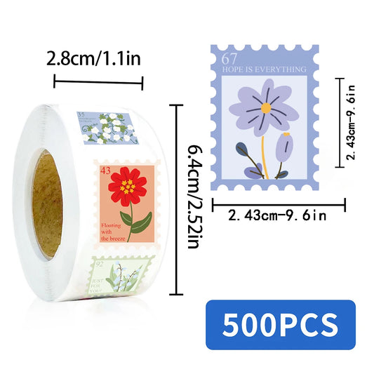 500PCS Flower Stamps Roll Sticker Harajuku Cartoon Y2k Fashion Scrapbook Graffiti Cafe DIY Scrapbooking Phone Gifts Decals