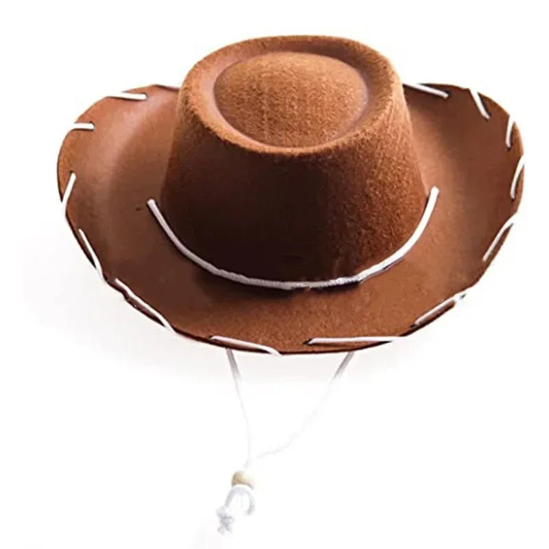 1PC Children's Cowboy Hat Halloween Carnival Party COSPLAY Stereotypes Hat Men's Large Brim Decorative Bowler Hat - brown