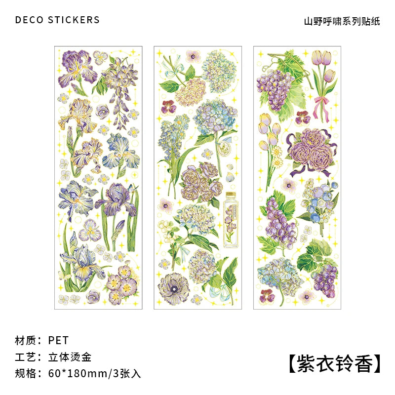 3 pcs Bronzing Flowers Stickers aesthetic Diy Stickers Aesthetic Scrapbooking Journal Deco Album Deco DIY Diary Stationery -