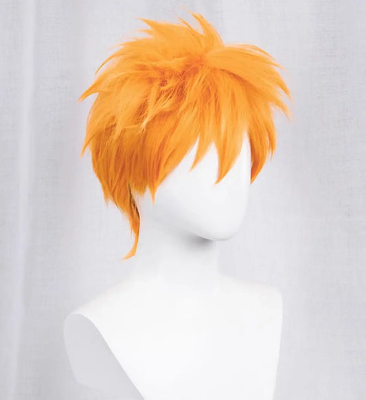 Kurosaki Ichigo Cosplay Wig with Orange Fluffy Hairstyle Short Hair Halloween Anime Party Wig