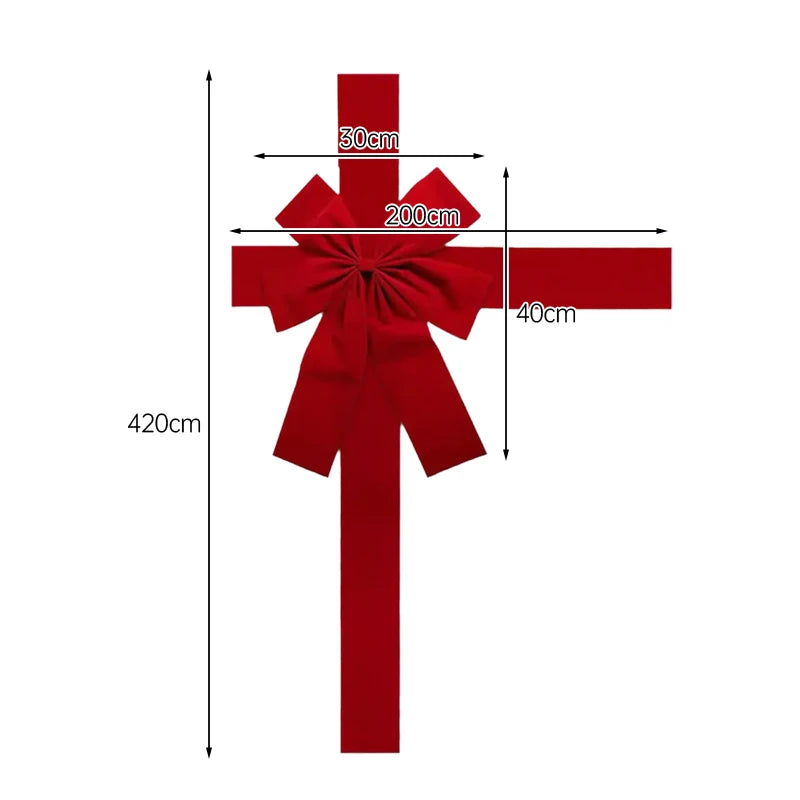 Christmas Front Door Decoration Hanging Bow Knot Imitation Linen Ribbon New Year Xmas Front Door Decor Big Bow Diy Material