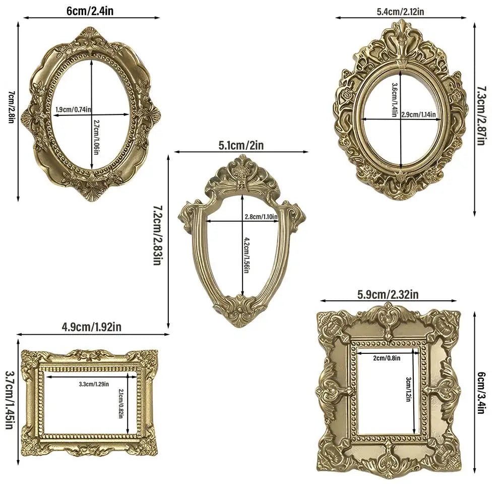5pcs Miniature Picture Frame Decor Accessories Small Gold Resin Frames Mini House nament Photo Props Vintage Charm Frame - Go