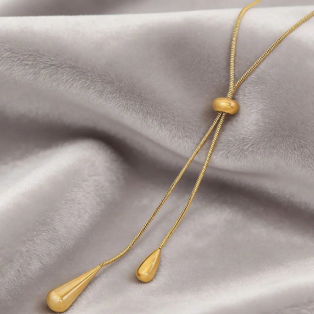 1pc legant Gold Water Drop Lariat Necklace for Women, Adjustable Y-shaped Pendant Necklace, - 1pc