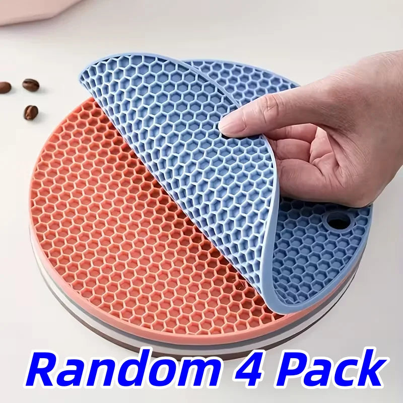 4 Round Kitchen Trivets, Reusable Heatproof Mat for Table Protection Under Hot Cookware & Dishes - Random 4 Pack