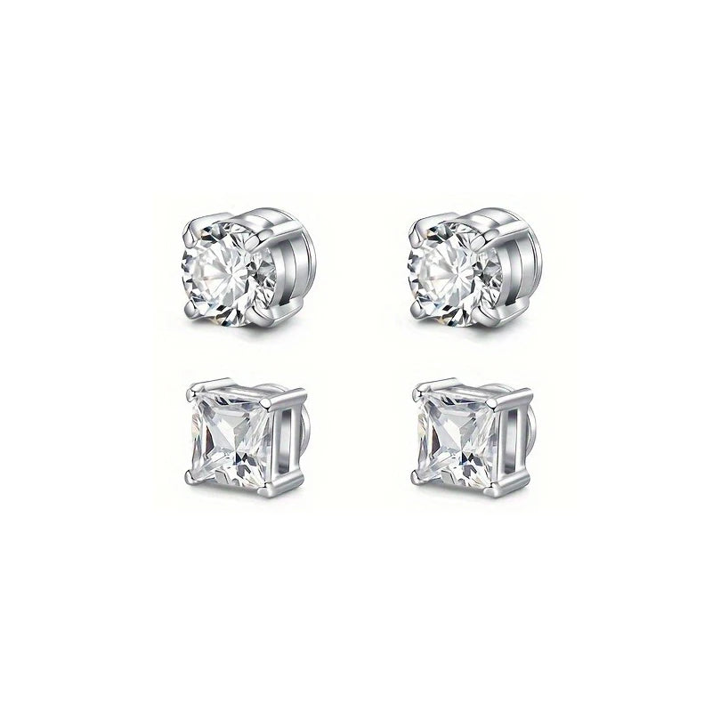 Set of man's magnetic earrings without punching ear clips,stainless steel personalized punk style women's ear studs - 2 pairs