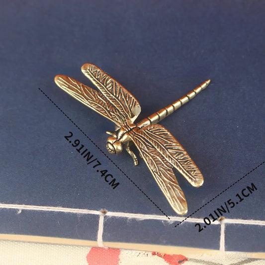Vintage Brass Dragonfly Figurine - Antique-Style Home & Office Desk Decor, Creative Tea Pet Collectible