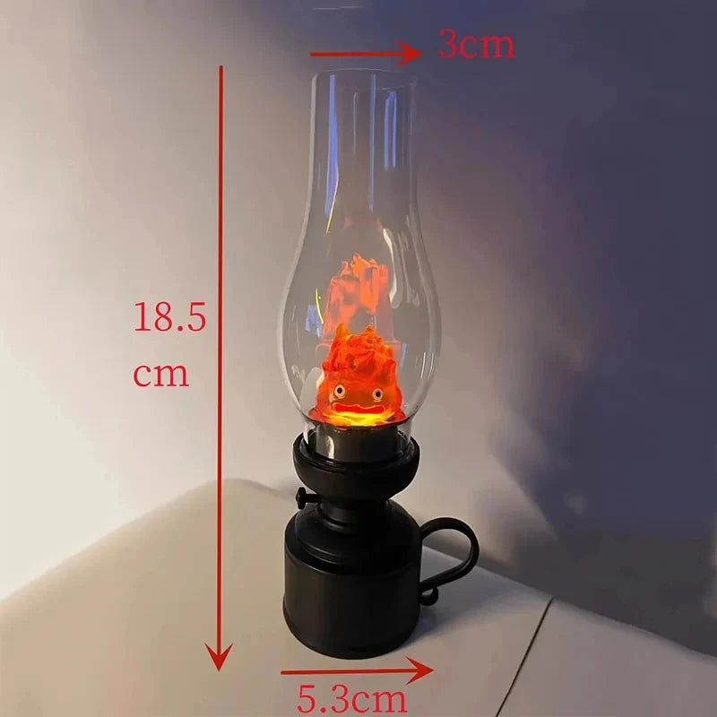 Calcifer Vintage Night Light Cartoon Anime Flameless Decorative Lamp Kerosene Candle Light with Table Lamp for Bedroom Christ
