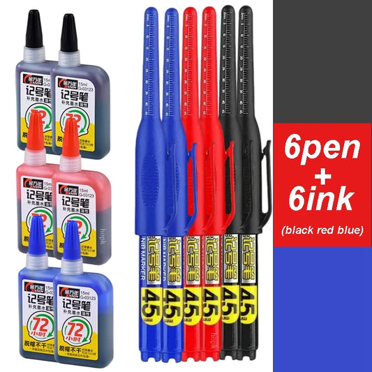 45mm Waterproof Deep Hole Marker Pens Long Nib Head Carpenter Pen White/Black/Blue Ink for Multi-Purpose Woodworking Hand Too