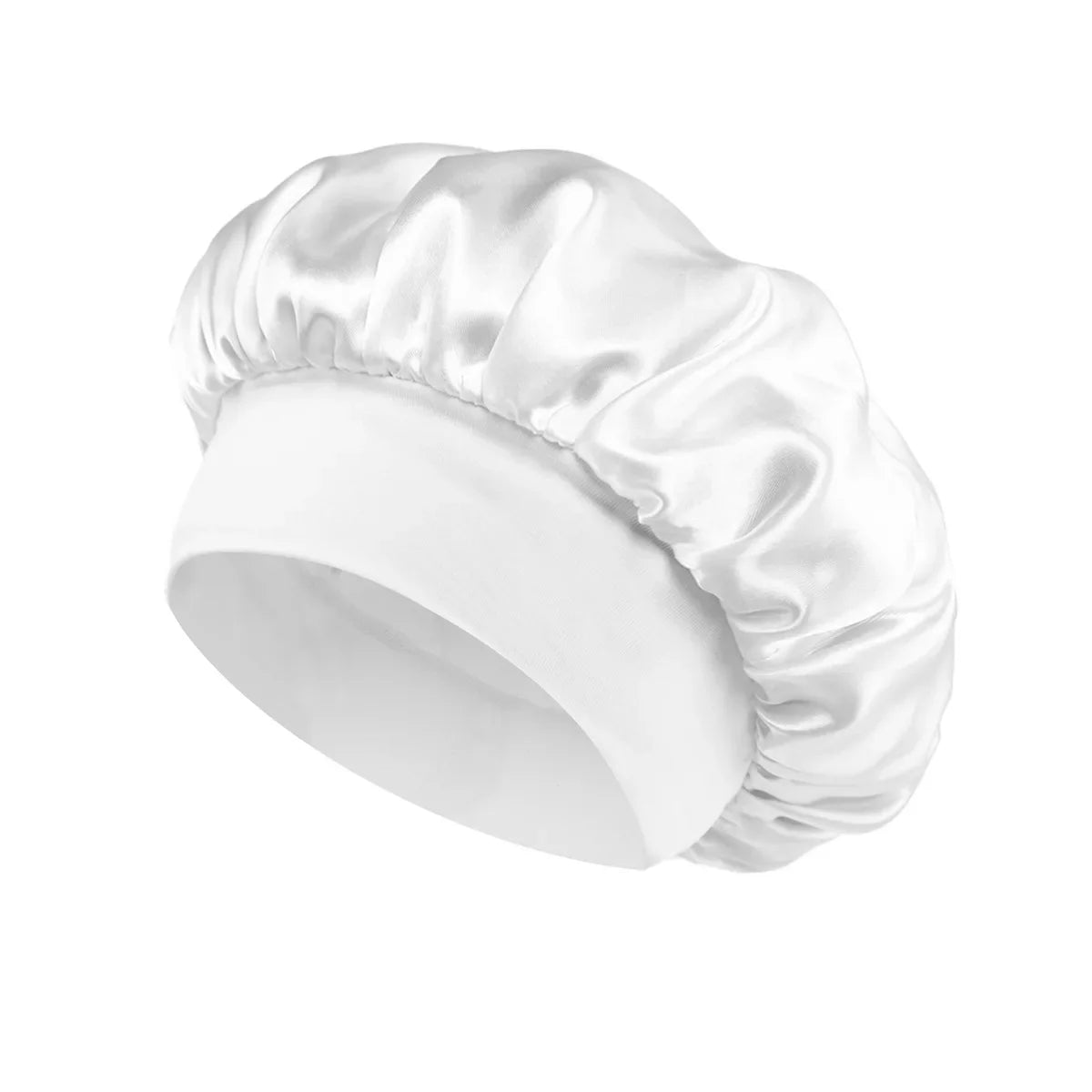 Women Satin Bonnet Hair Bonnet for Sleeping Hair Care Silk Bonnets Solid Wide-brimmed Sleeping Hat with Elastic Soft Band - w