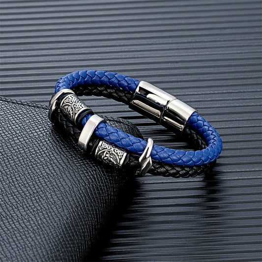 Vintage Vikings Compass Multilayer Genuine Leather Bracelet Men Stainless Steel Norse Runes Valknut Bangle Scandinavian Jewel