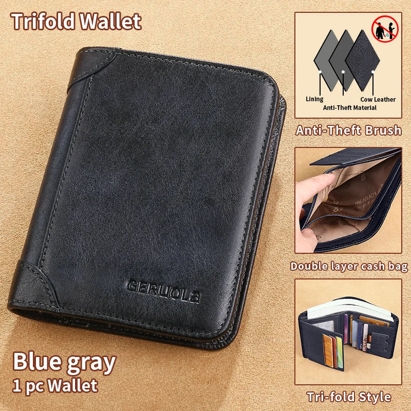 GERUOLA Slim RFID Shielded Genuine Leather Wallet for Men-Multifunctional ID & Credit Card Holder Dark Brown with Embellishme