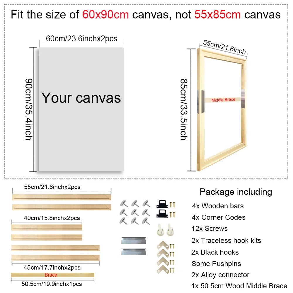 30x40 40x50 50x70 60x90 Canvas Frame Wooden Frames Wooden Photo Oil Painting Canvas Diamond Painting Frames Canvas Wood Wall