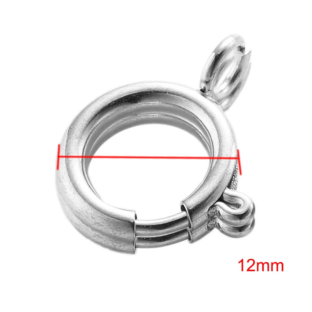 10Pcs Stainless Steel 5/6/8/10/12MM Round Claw Spring Clasps Hooks for Jewelry DIY Bracelet Necklace Connectors Supplies - St