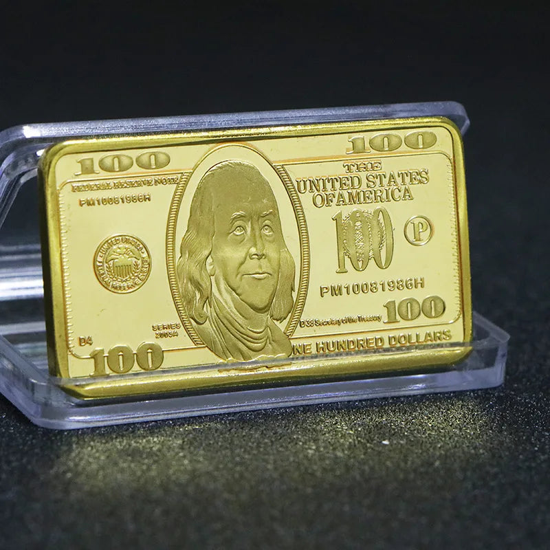 1pcs USA 100 Dollar Bullion 24k Gold Bar American Metal Coin Golden Bars USD With Gif - 1pc