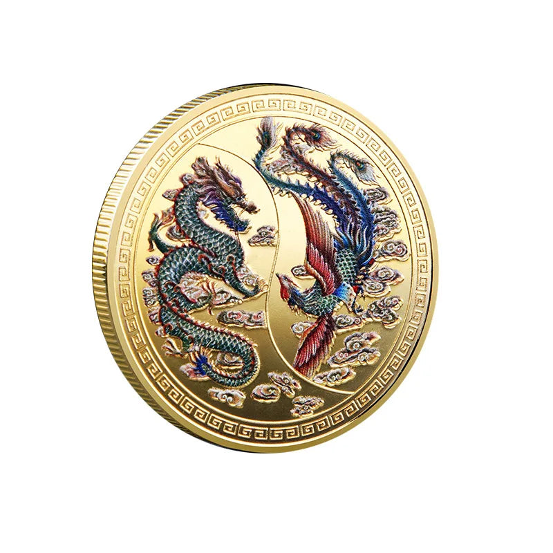Souvenir Coin China Dragon and Phoenix Auspicious Commemorative Coin Collection - Gold