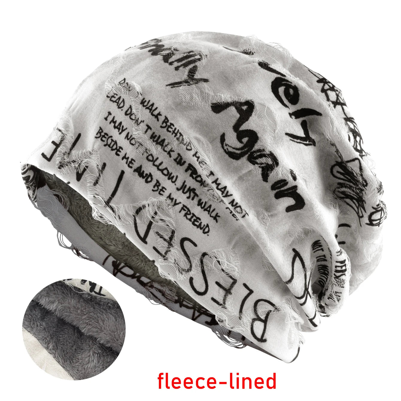 Letter Print Beanie Hats For Women Men Vintage Distressed Cracked Design Wasteland Style Spring Summer Warm Fleece-lined Win