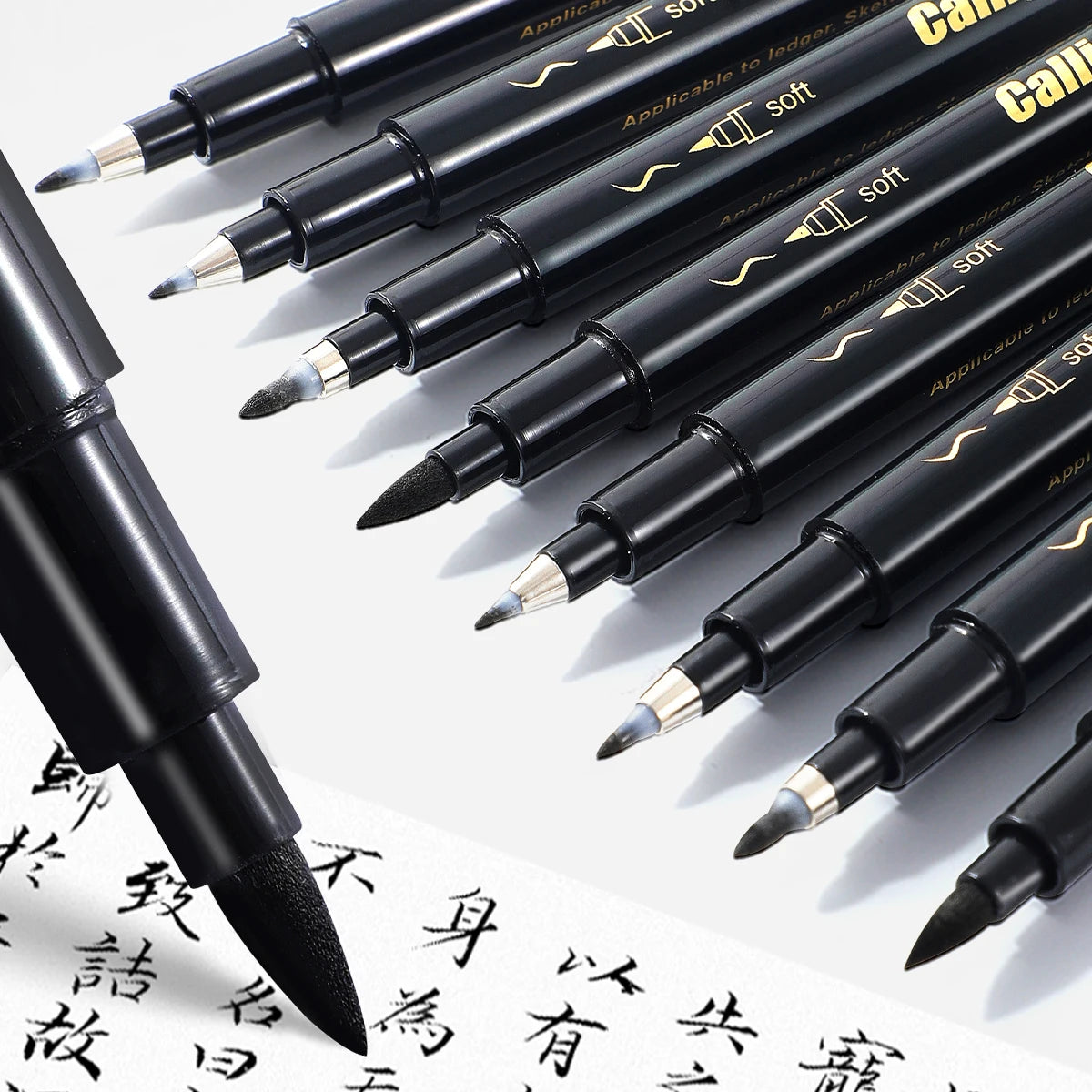 4 Pcs Black Hand Lettering Calligraphy Pen Set Drawing Writing Learning Fine Brush Markers Art Supplies Manga Pen