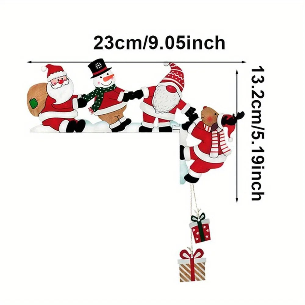 2D Flat, Charming Wooden Santa Claus, Snowman and Reindeer Door Frame Decoration-Hang Holiday Ornament,Christmas Wall Decorat