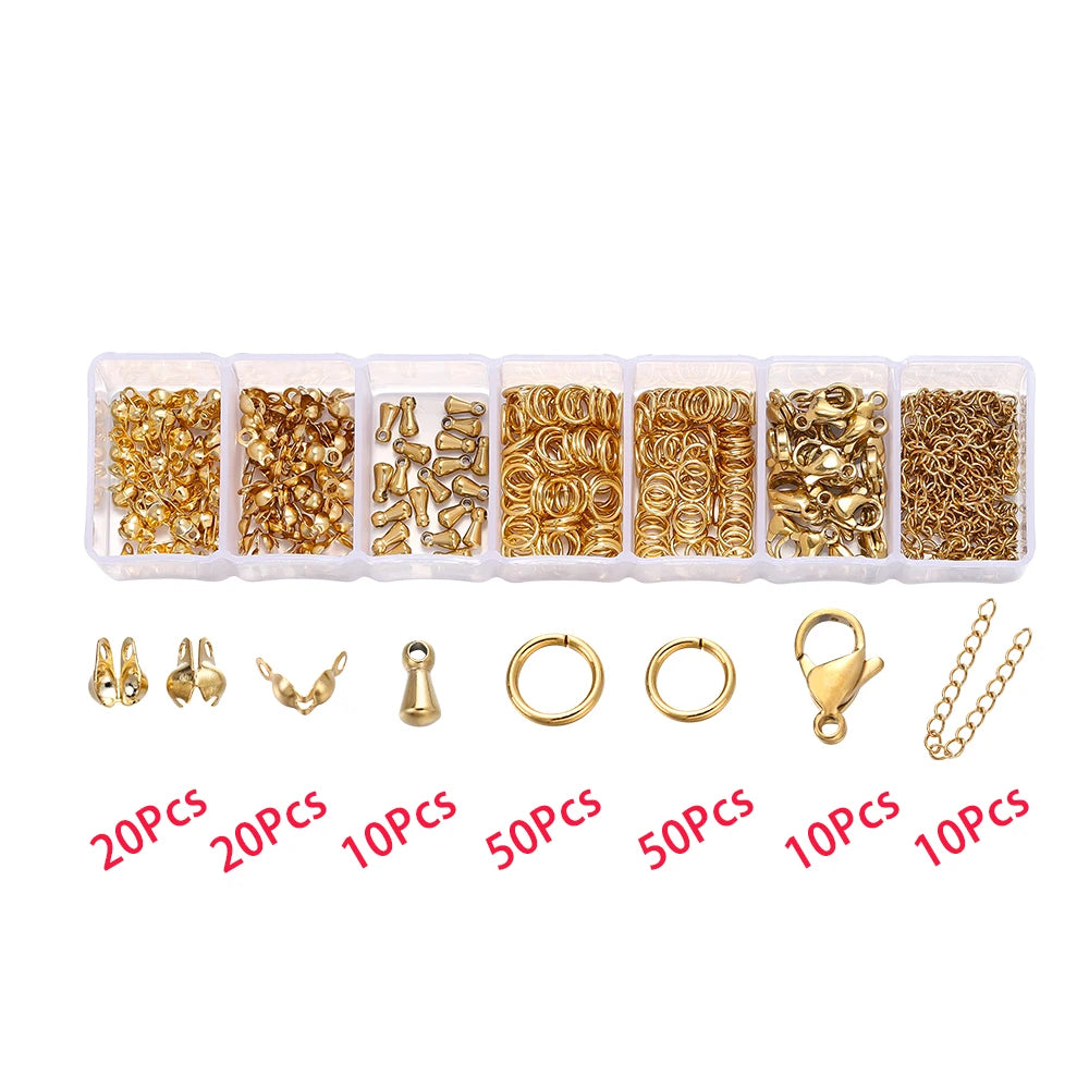 1Box Stainless Steel Lobster Clasps Open Jump Rings Crimp Beads Caps Set For Diy Bracelet Necklace Jewelry Making Making Kits