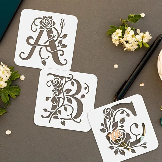 36 Floral Letter Templates Reusable Rose Letter Painting Template Hollowed-Out Graffiti Template Inkjet Printing Mold For Wal