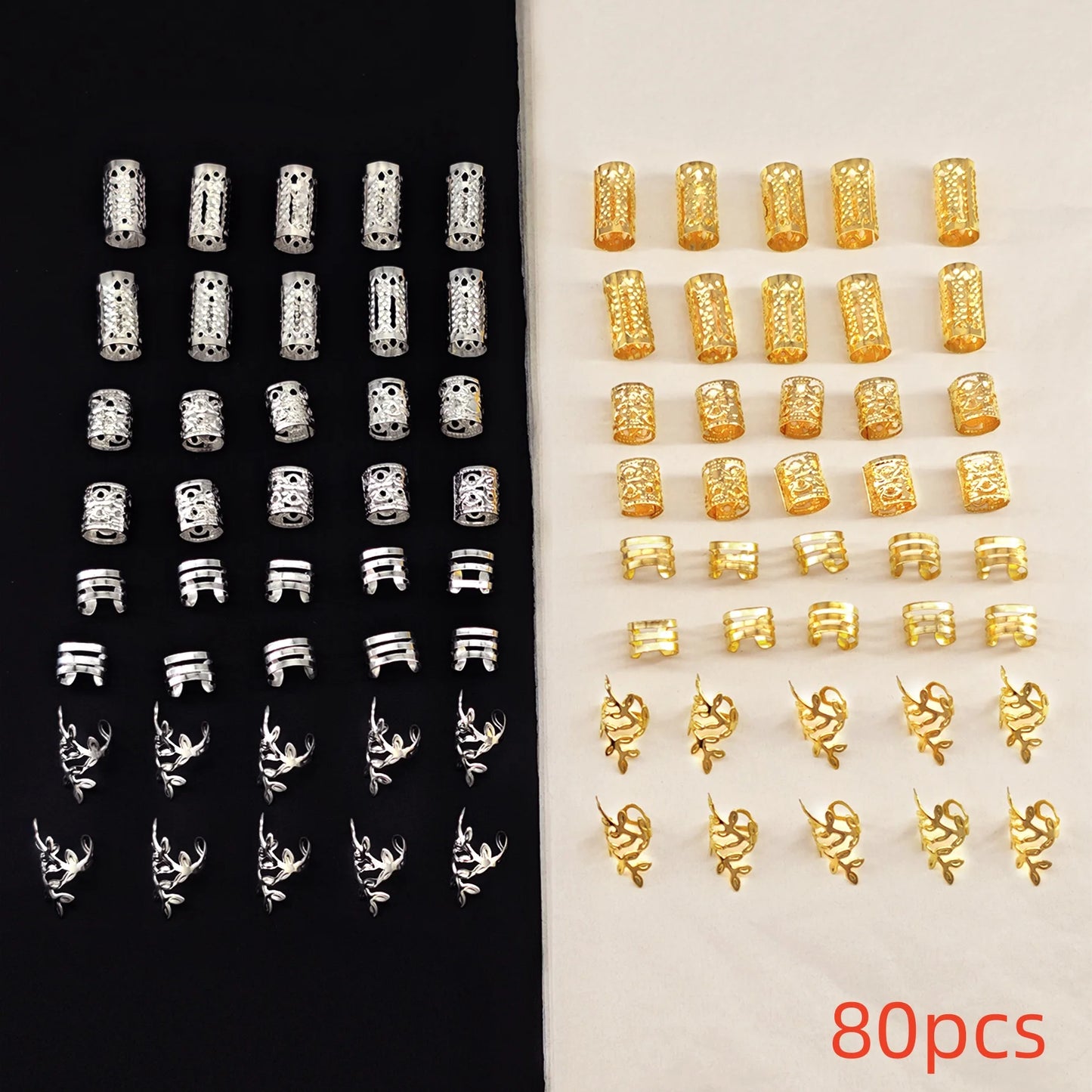 40/80PCS Elegant Hollow Out Hair Rings For Women Girls DIY Hair Accessories Loc Hair Jewelry for Braids - MULTI