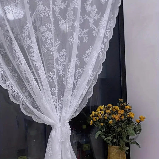 1 Piece Vintage Floral Embroidery Clear Lace Curtain Panel - Privacy & Light Filtering, Machine Washable,