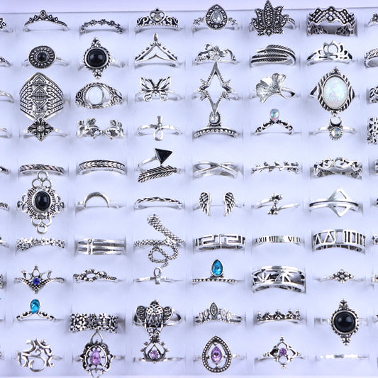 20Pcs/Lot Vintage Bohemia Geometry Flowers Leaf Rings For Charm Women Mix Style Color Fashion Jewelry Gift Accessories