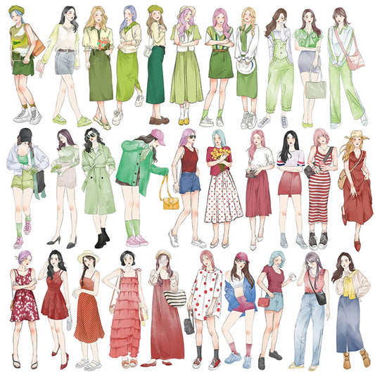 10/30/60pcs Four Seasons Fashion Dress Girls Decoration Stickers Aesthetic DIY Scrapbooking Laptop Stationery Cute Sticker To