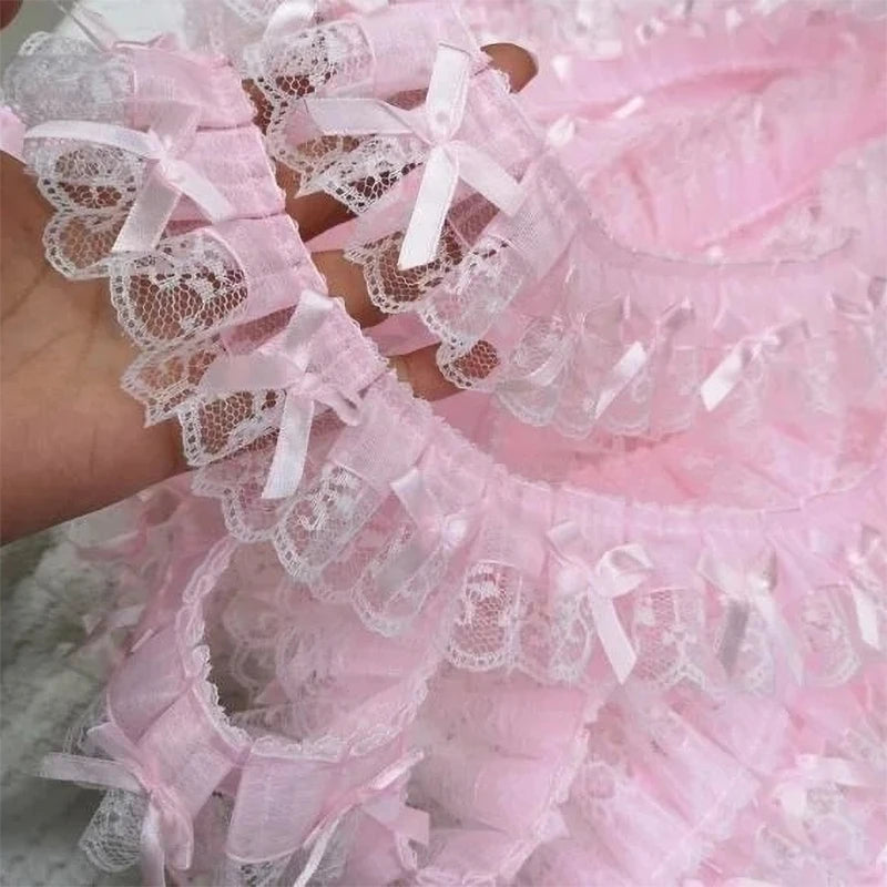 1 Yard Pink Bow Embroidery Lace Fabric Trim DIY Clothing Decoration Accessory 5CM Wide - Style1 Pink