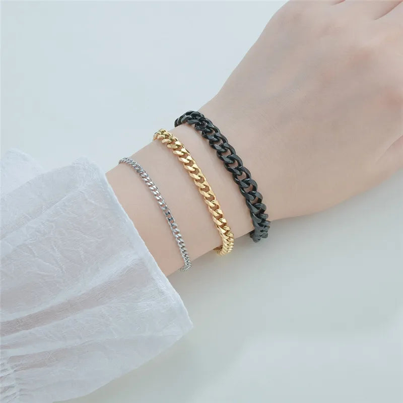 LETAPI Fashion Stainless Steel Curb Cuban Chain Bracelet for Men Women Hip Hop Couple Unisex Wrist Hand Jewelry Gift Party