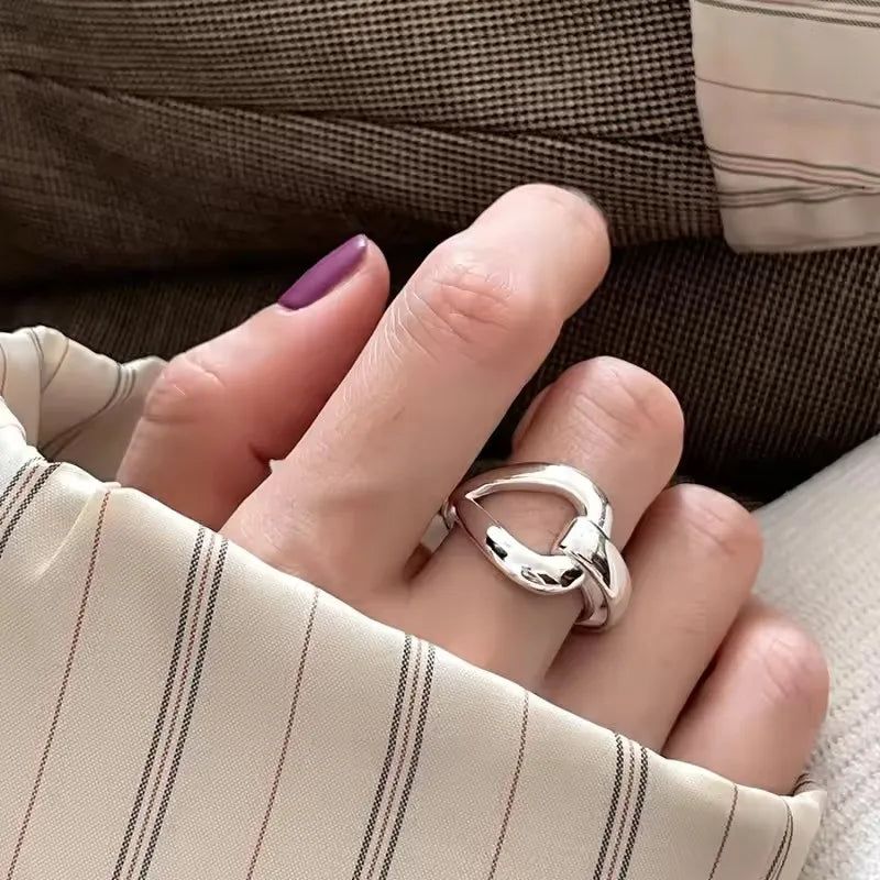 VENTFILLE 925 Sterling Silver Rings INS Fashion Hip Hop Vintage Couples Hollow Lines Punk Thai Silver Party Adjustable Jewelr