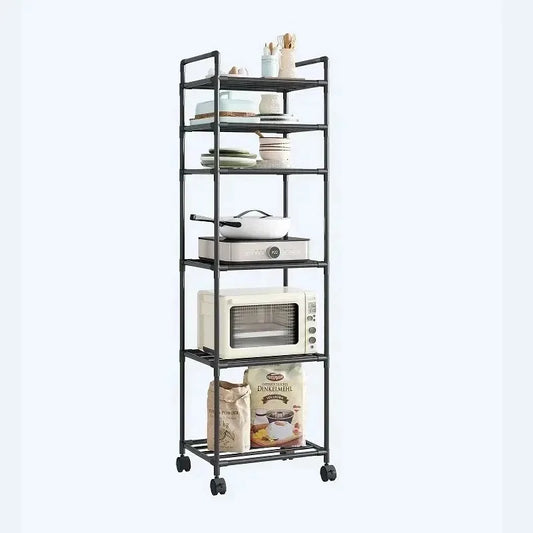 Minimalist style household storage rack, multi-layer adjustable shelf, mobile storage cart