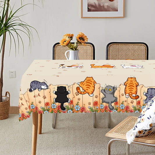 1 Piece of Cute Cat Round Tablecloth, 5 Sizes Available, Cute Cartoon Cat Pattern Printed Desk Tablecloth, Edge Embossing Pro