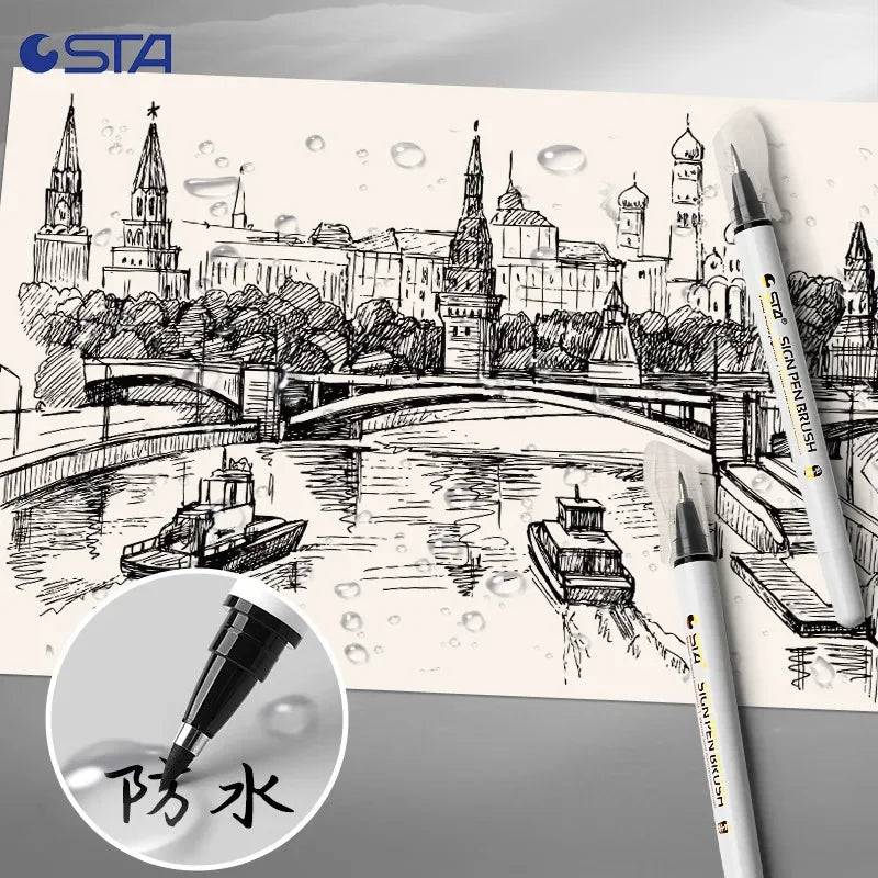 4pcs/set Waterproof Calligraphy Pen Soft Brush Sketching Lettering Writing Drawing Art Supplies School Stationer 3751